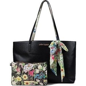 BETSEY JOHNSON Purse Zaria Large Tote Bag & Wallet Set - Black Floral XOZARIA